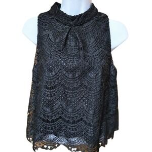 Haute Monde Black Lace Mock Neck Sleeveless Top‎ Women's M